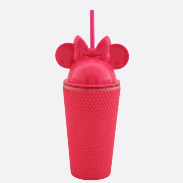 RIBBON BOW EARS DOME TOP TUMBLER CUP WITH STRAW