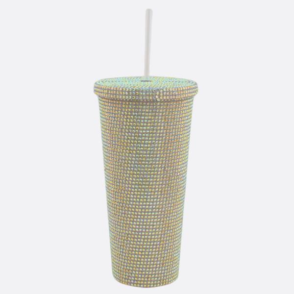 BLING RHINESTONE TUMBLER CUP WITH STRAW