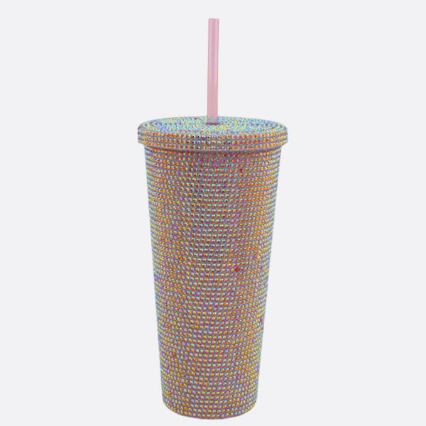 BLING RHINESTONE TUMBLER CUP WITH STRAW