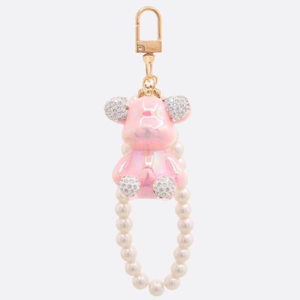 RHINESTONE METALLIC BEAR PEARL BEAD KEYCHAIN