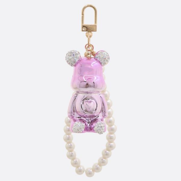 RHINESTONE METALLIC BEAR PEARL BEAD KEYCHAIN