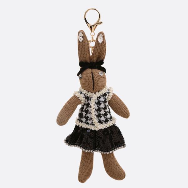 TWEED HOUNDSTOOTH PATTERN BUNNY KEYCHAIN