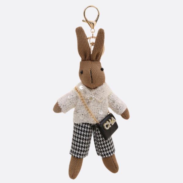 SEQUIN TWEED HOUNDSTOOTH PATTERN BUNNY KEYCHAIN