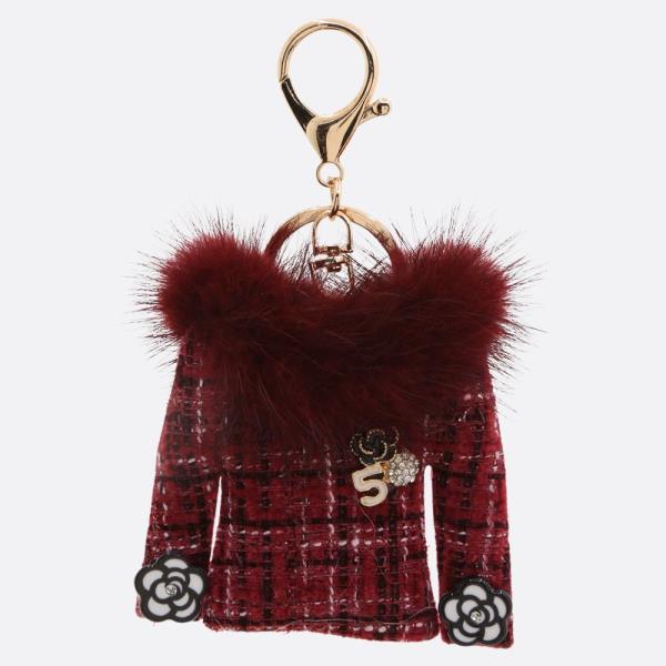 TWEED FLOWER FUR COAT KEYCHAIN