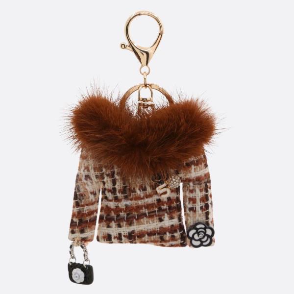 TWEED FLOWER PURSE CHARM FUR COAT KEYCHAIN