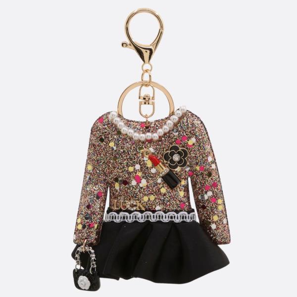 GLITTER DRESS PEARL BEAD KEYCHAIN