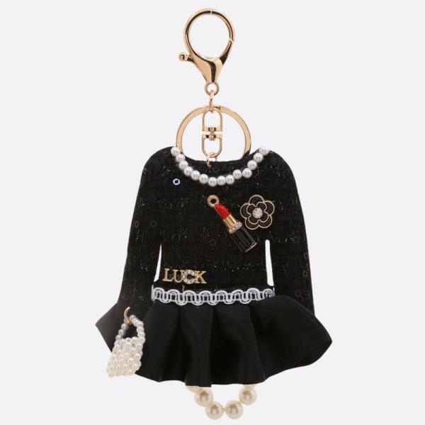 SEQUIN TWEED DRESS PEARL BEAD KEYCHAIN