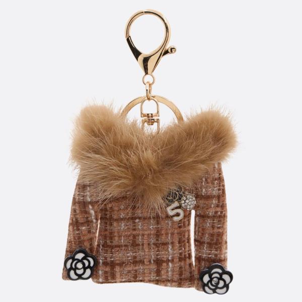 TWEED FLOWER FUR COAT KEYCHAIN