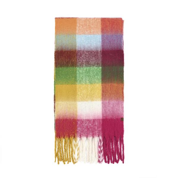 MULTI COLOR CHECK PATTERN WOVEN FRINGED SCARF