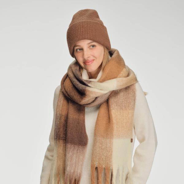 MULTI COLOR CHECK PATTERN WOVEN FRINGED SCARF