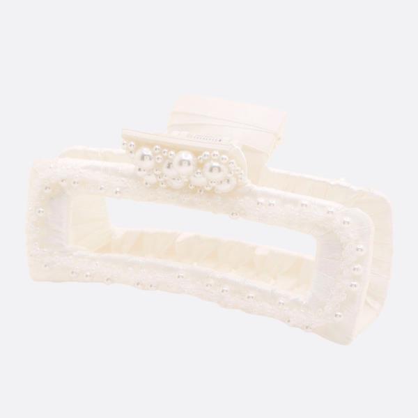 PEARL BEAD RECTANGLE JAW HAIR CLIP