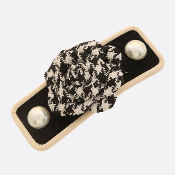 TWEED FLOWER PEARL BEAD RECTANGLE HAIR PIN