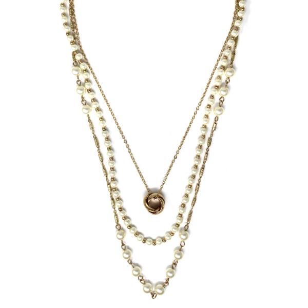 TRIPLE LAYER PEARL BEADED NECKLACE