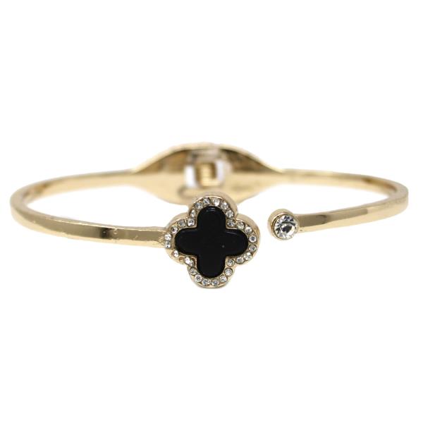 PAVE STONE CLOVER ON HINGE CUFF BRACELET