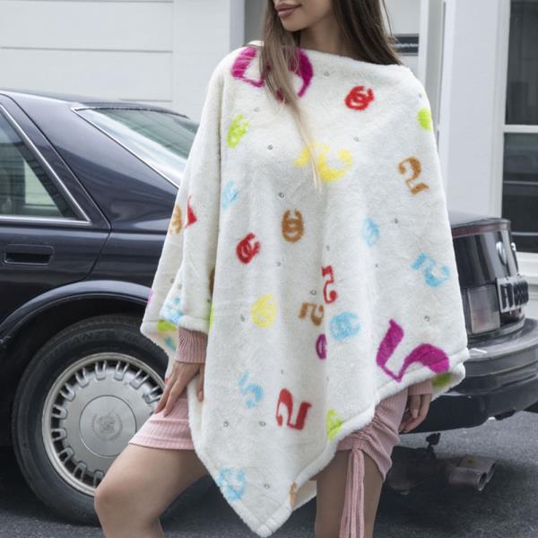 MULTI PATTERN FAUX FUR PONCHO