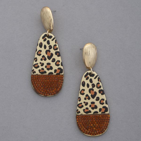 ANIMAL PRINT RHINESTONE TEARDROP DANGLE EARRING