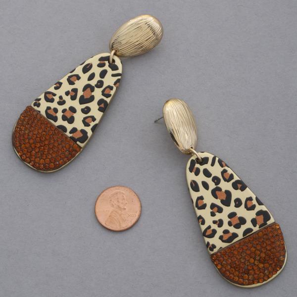 ANIMAL PRINT RHINESTONE TEARDROP DANGLE EARRING