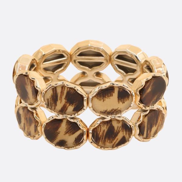 OVAL ANIMAL PRINT LAYERED STRETCH BRACELET