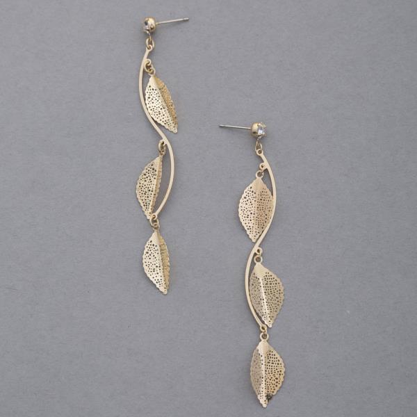 LEAF WAVY METAL DANGLE EARRING