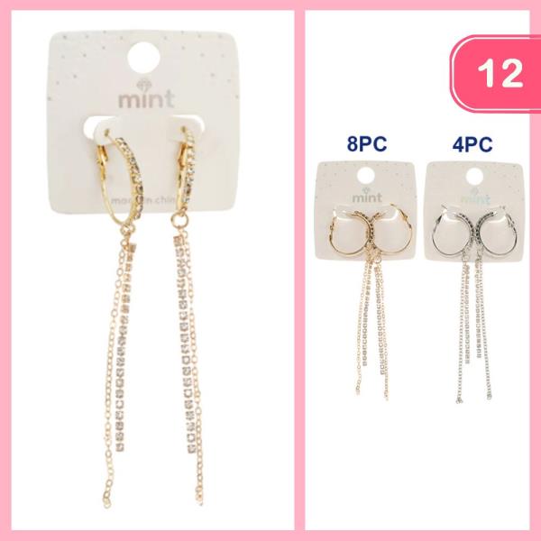 HOOP RHINESTONE TASSEL EARRING (12 UNITS )