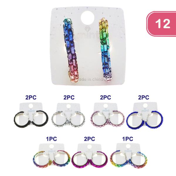 RHINESTONE HOOP EARRING (12 UNITS)