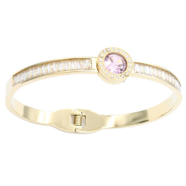 STONE STAINLESS STEEL HINGED BANGLE BRACELET