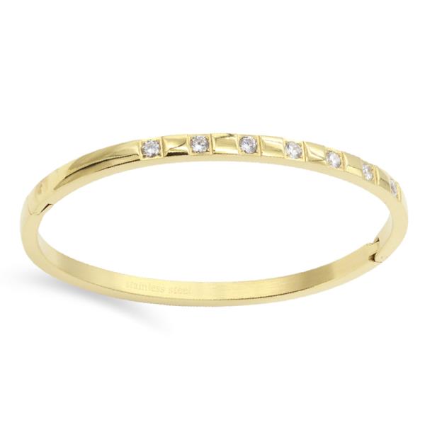 STONE STAINLESS STEEL HINGED BANGLE BRACELET