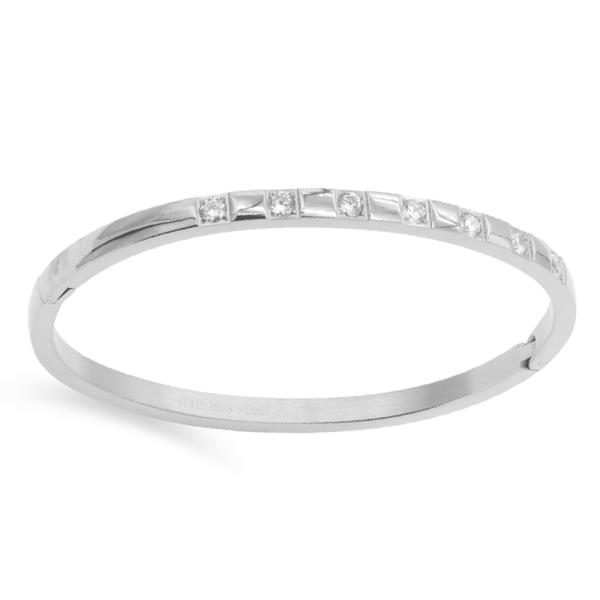 STONE STAINLESS STEEL HINGED BANGLE BRACELET