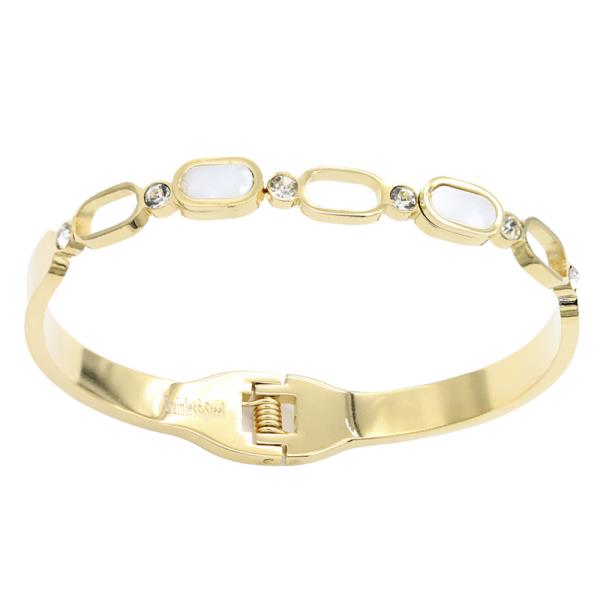 STAINLESS STEEL STONE HINGED BANGLE BRACELET