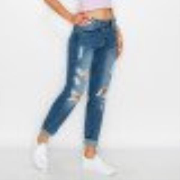 ($12.60 x 15PCS) DESTRUCTED BLOWN KNEE ROLLED CUFF BOYFRIEND JEAN