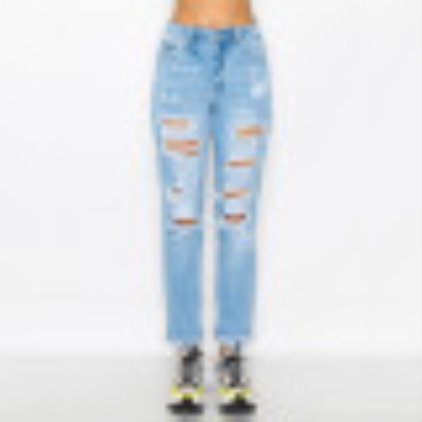 ($12.60 x 15PCS) DESTRUCTED ROLLED CUFF BOYFRIEND JEAN