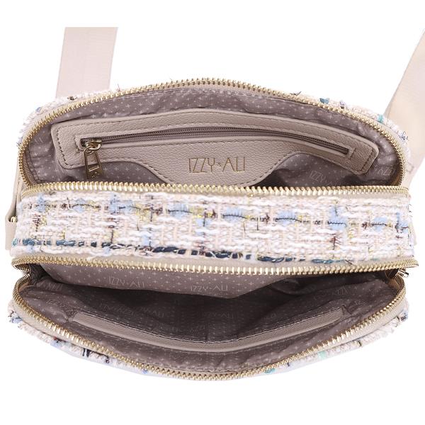 STYLISH TWEED DOUBLE ZIPPER CROSSBODY BAG