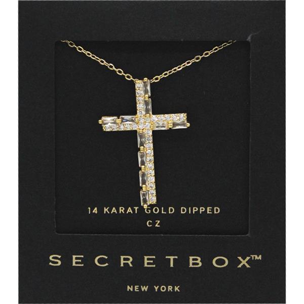 SECRET BOX GOLD DIPPED CZ CROSS PENDANT NECKLACE