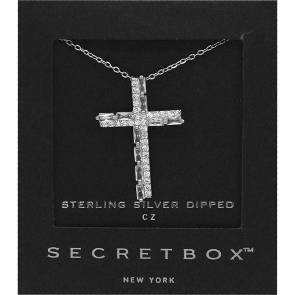 SECRET BOX GOLD DIPPED CZ CROSS PENDANT NECKLACE