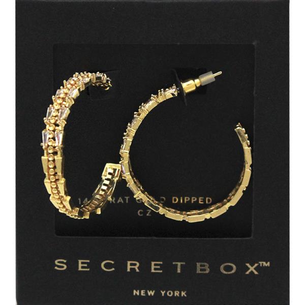 SECRET BOX GOLD DIPPED CZ HOOP EARRING