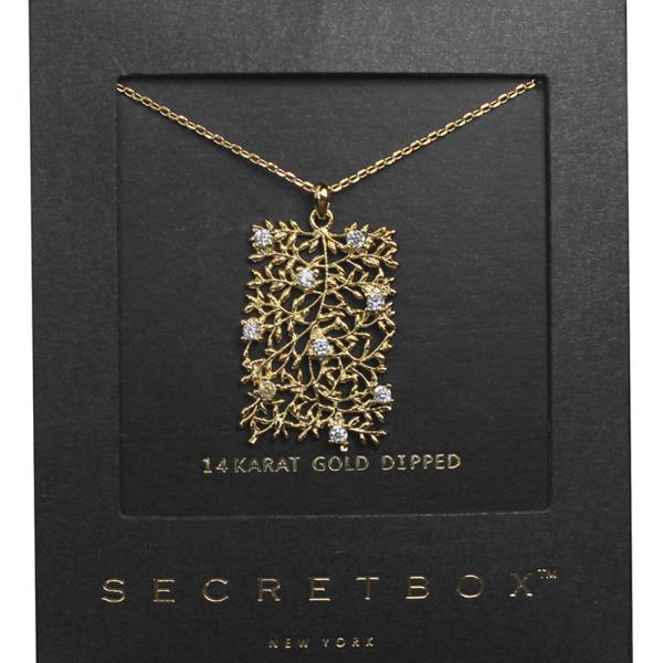 SECRET BOX 24K GOLD DIPPED RECTANGULAR TREE CROWN NECKLACE