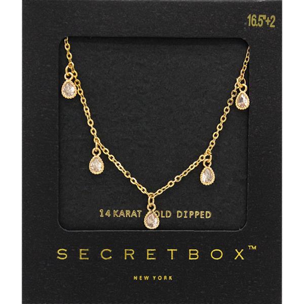 SECRET BOX 14K GOLD DIPPED TEARDROP CZ NECKLACE