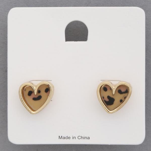 ANIMAL PRINT HEART STUD EARRING