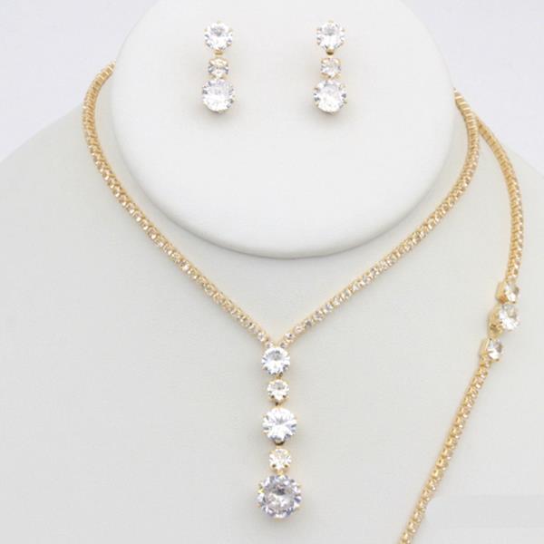 RHINESTONE NECKLACE EARRING BRACELET SET