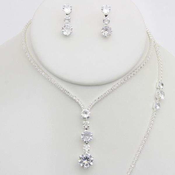 RHINESTONE NECKLACE EARRING BRACELET SET