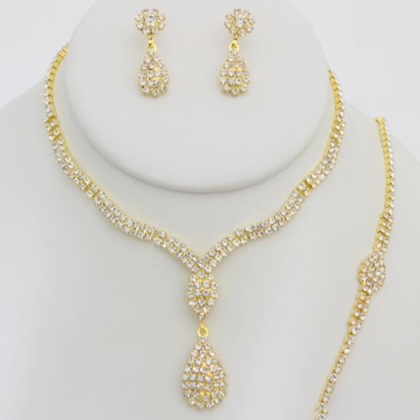 TEARDROP RHINESTONE NECKLACE EARRING BRACELET SET