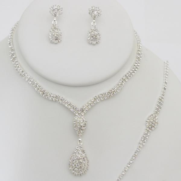 TEARDROP RHINESTONE NECKLACE EARRING BRACELET SET