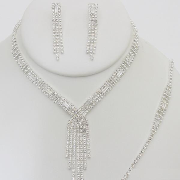 RHINESTONE NECKLACE EARRING BRACELET SET