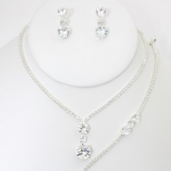 RHINESTONE NECKLACE EARRING BRACELET SET