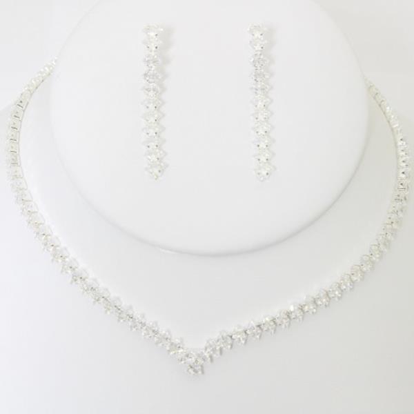 RHINESTONE V NECKLACE EARRING SET