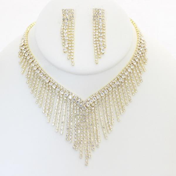 RHINESTONE FRINGE  NECKLACE EARRING SET