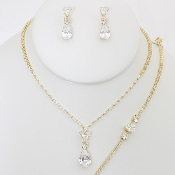 RHINESTONE NECKLACE EARRING BRACELET SET