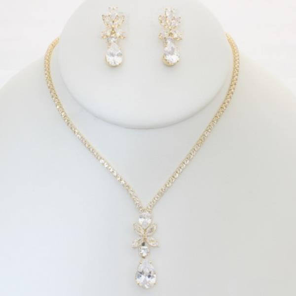 RHINESTONE TEARDROP NECKLACE EARRING SET