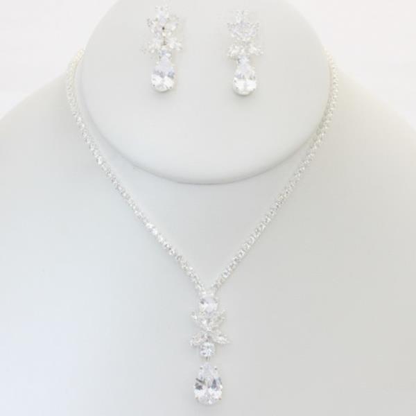 RHINESTONE TEARDROP NECKLACE EARRING SET