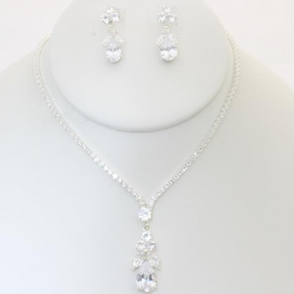 RHINESTONE TEARDROP NECKLACE EARRING SET